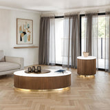 3 Piece Table Set Oval Cocktail Table, 2 Round End Tables - Brown / Gold / White