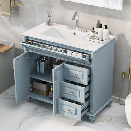 Modern Bathroom Vanity With Sink, 3 Drawers & 2 Doors