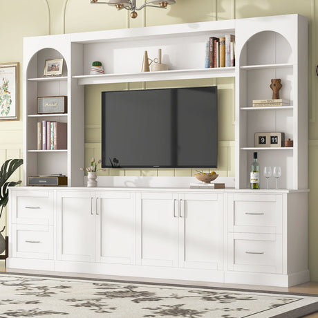 Arched Entertainment Center Wall Unit With Drawers, TV Stand