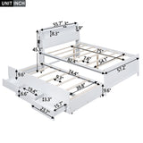 Full Size Platform Bed With Storage LED Headboard, Twin Trundle And 3 Drawers - White
