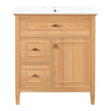 Bathroom Vanity With Sink, Flip Drawer & Adjustable Shelf - Natural