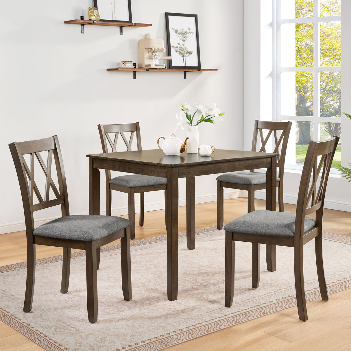 5 Piece Dining Table Set With 4 Chairs - Walnut