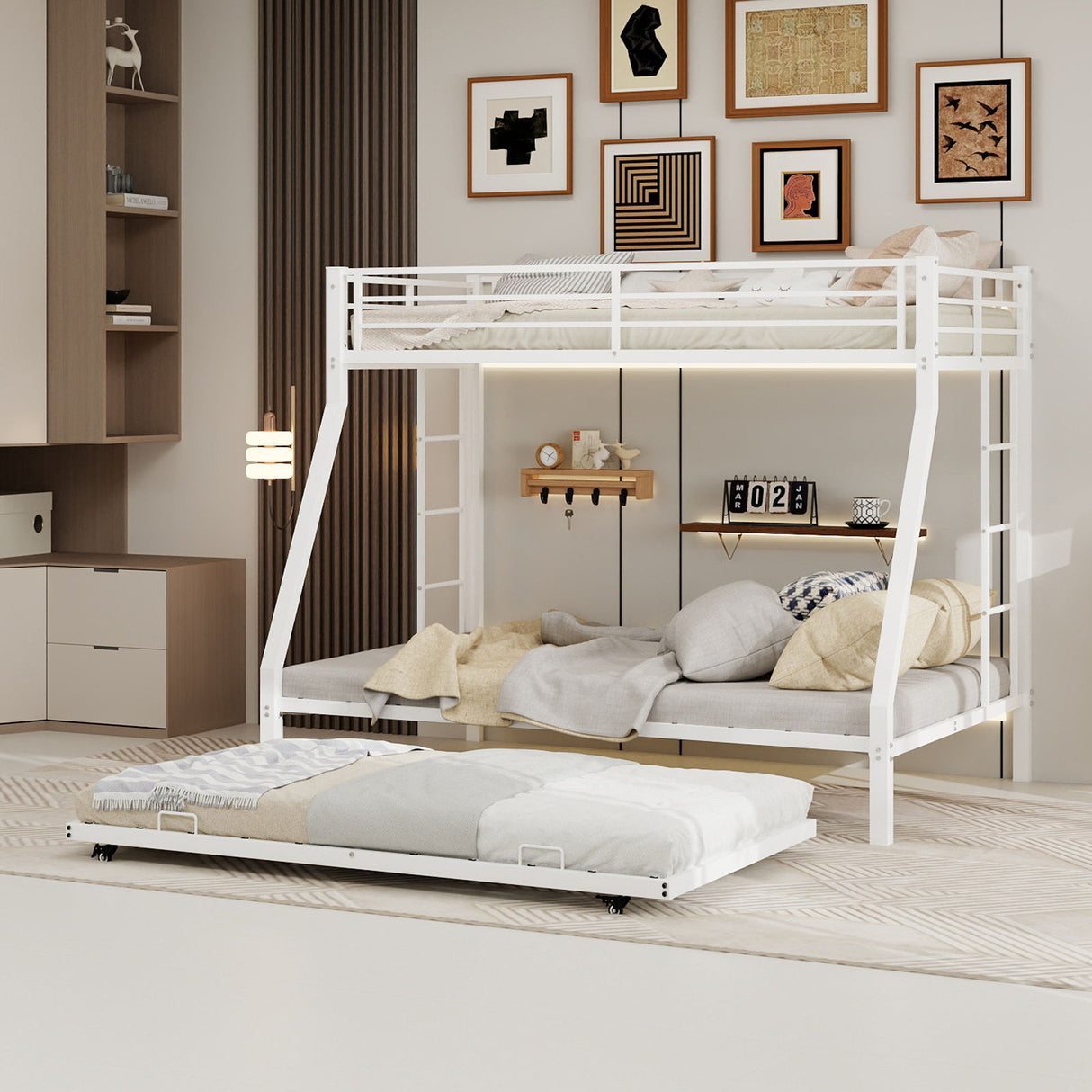 Bunk Bed For Kids, Convertible Frame With Ladders & Guardrail