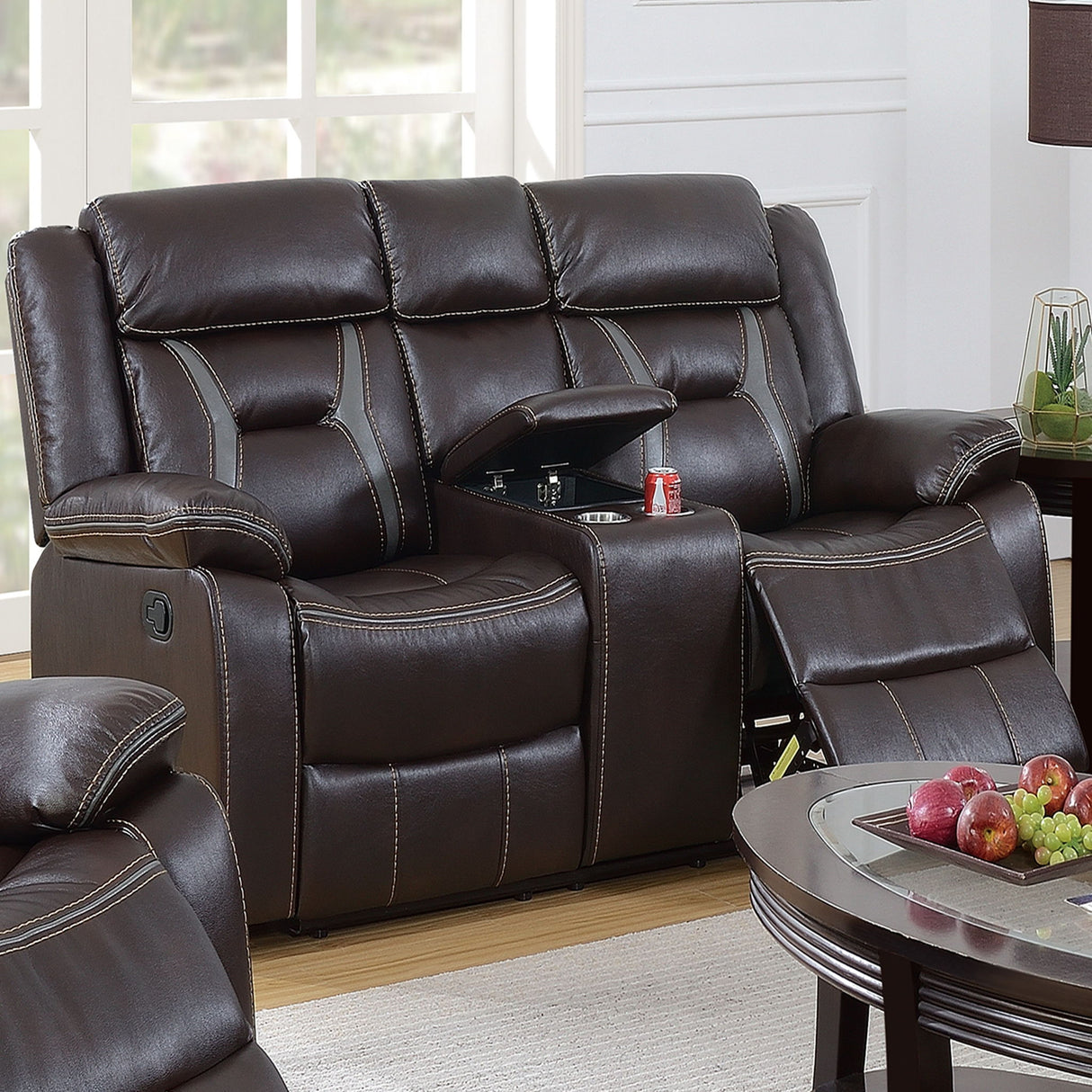 Modern Reclining Loveseat With Console, Cup Holders, Storage