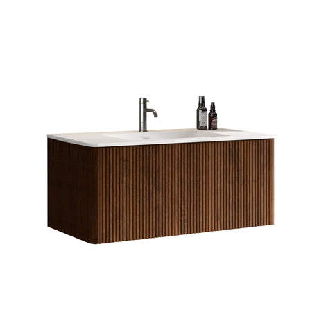 Etna - Striped Bathroom Vanity With Ceramic Sink, Wall Mounted Floating Bathroom Vanity For Modern Bathroom