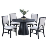 5 Piece Round Dining Set With Upholstered Chairs - Black / White