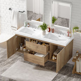 Double Sink Bathroom Vanity, Cabinet & Soft Close Doors, Divided Drawers, Wall Mounted Storage - Wood