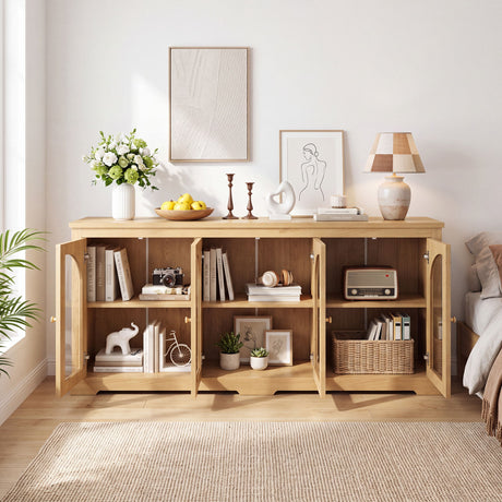 Modern Arched Glass Sideboard With 6 Doors, Buffet Cabinet With Storage And Adjustable Shelves