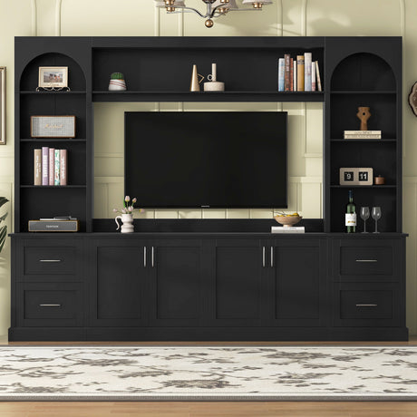 Arched Entertainment Center Wall Unit With Drawers, TV Stand