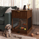 Dog Crate End Table With Charging Station - Antique Brown