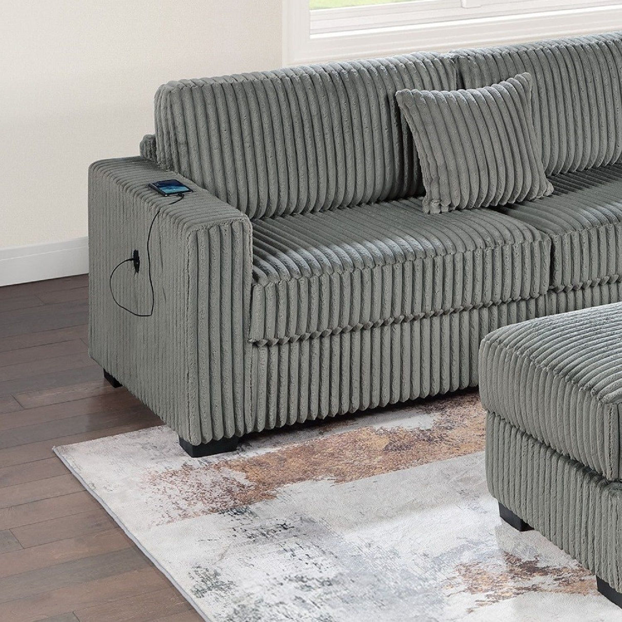 3 Piece Sectional Sofa With Reversible Chaise And USB Storage Ottoman