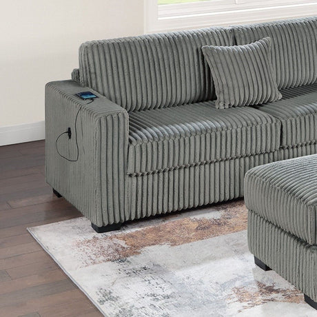 3 Piece Sectional Sofa With Reversible Chaise And USB Storage Ottoman
