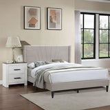 Eastern King Size Platform Bed, Upholstered Headboard - Light Brown