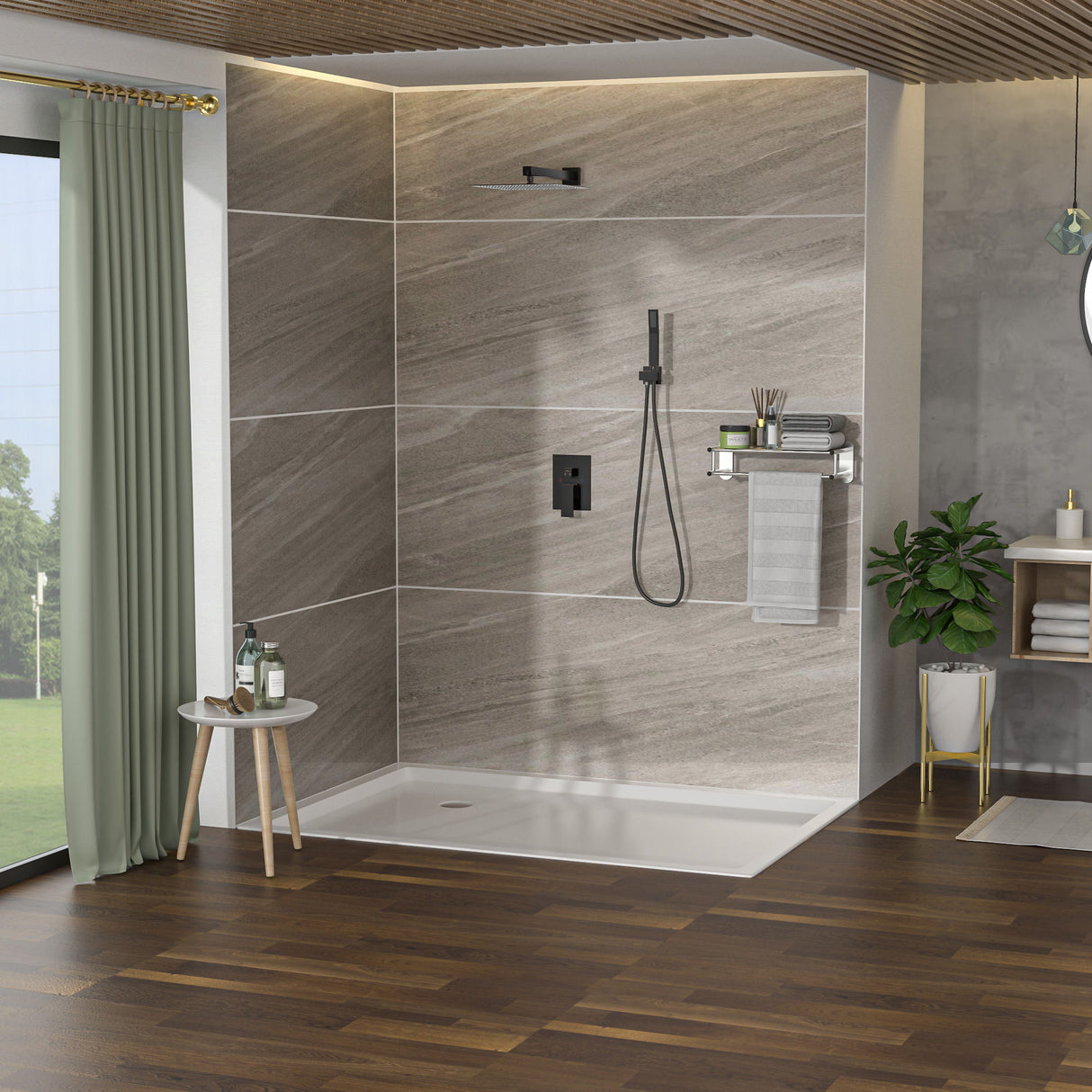 Dual Shower Head System With 12" Wall Mounted Square Rain Shower And Rough In Valve