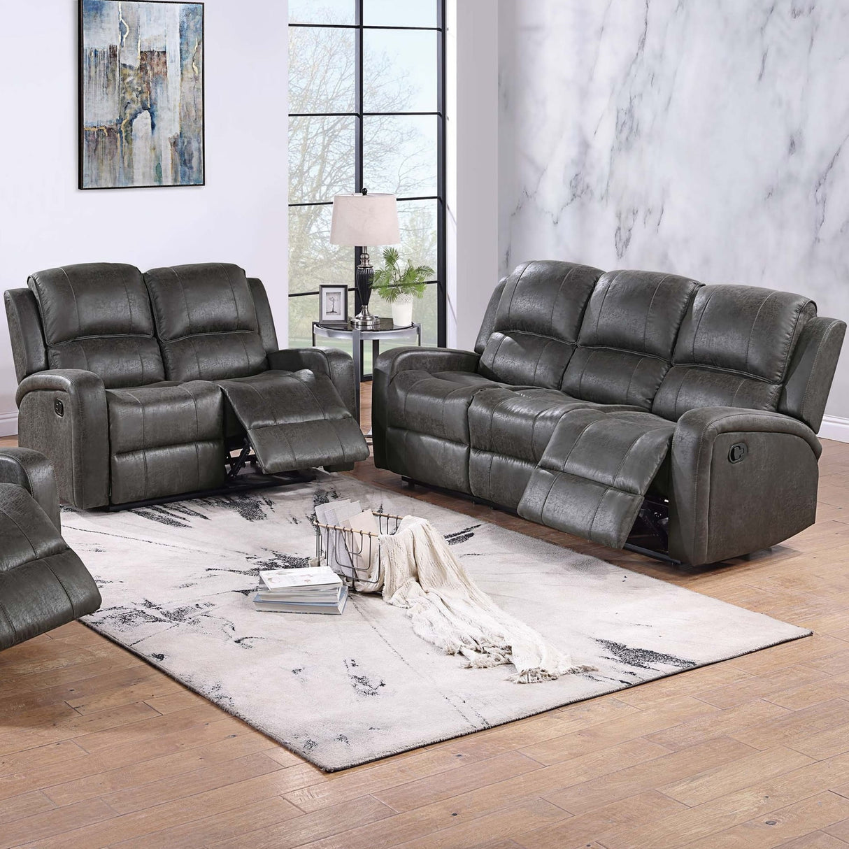 Modern Living Room Set With Square Armrest, Cushion Backrest
