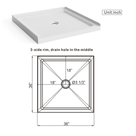 Goodyo - Centered Drain Shower With 3-Side Tile Flanges - White