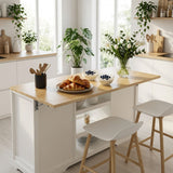 Drop Leaf Kitchen Island With Storage, Power Outlet & Pet Bowl Drawer - White / Light Oak
