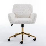 Office Chair, Artificial Rabbit Hair Home Office Chair With Metal Base, Adjustable Desk Chair Swivel Office Chair, Vanity Chair