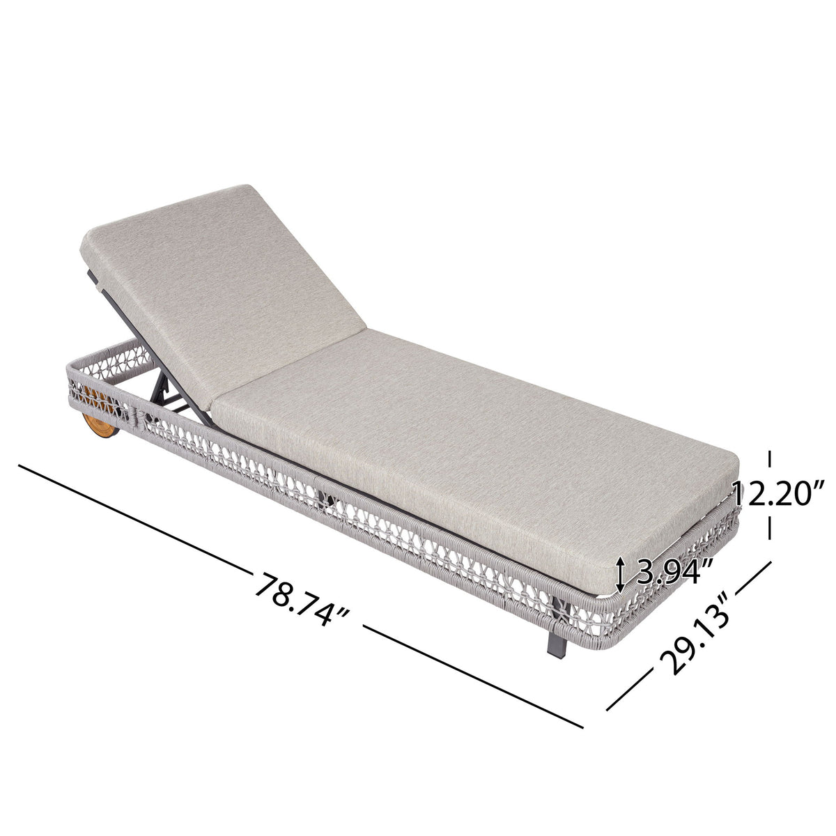 Outdoor Chaise Lounge & Wheels, 5 Position Adjustable Backrest