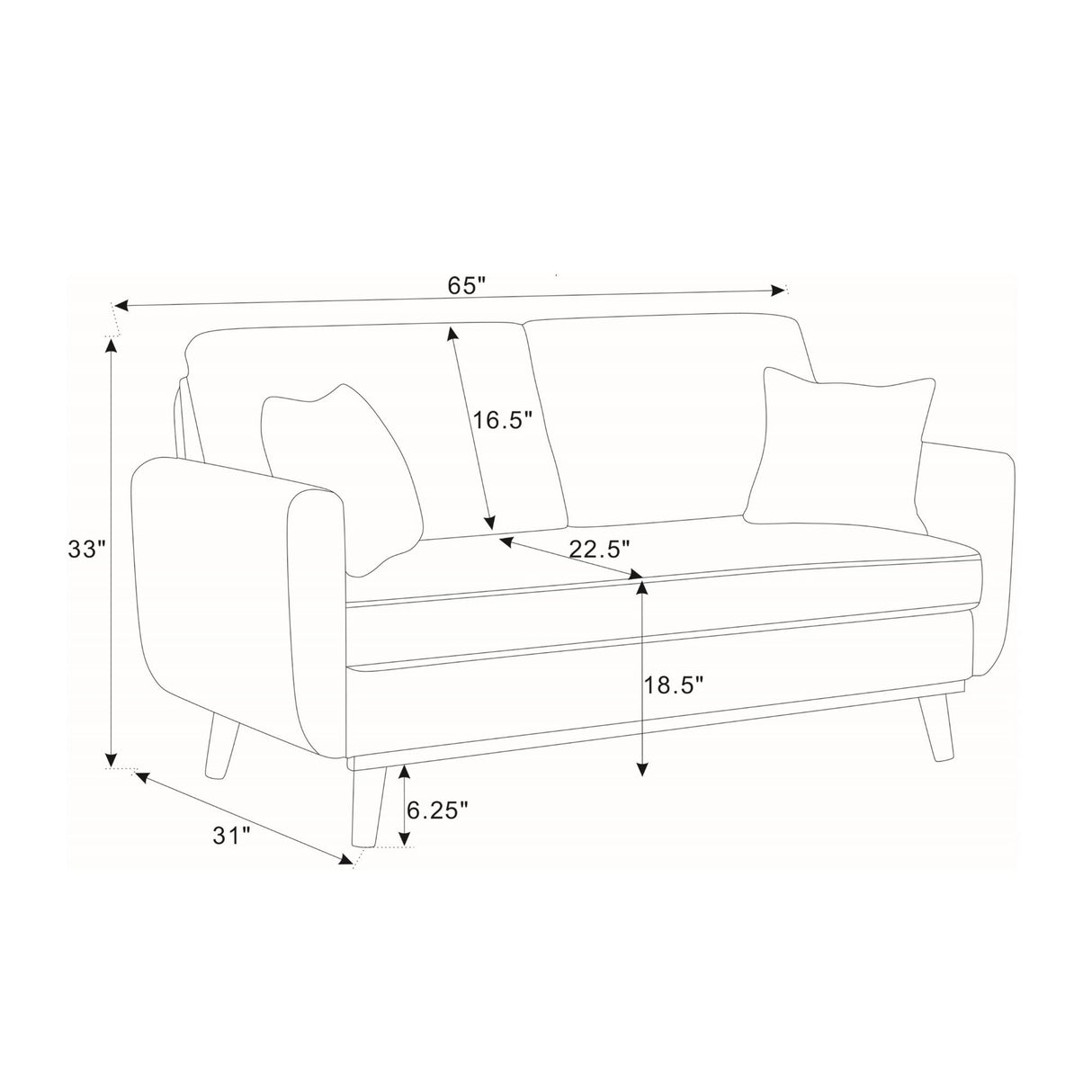 Upholstered Loveseat With Arms And Pillows
