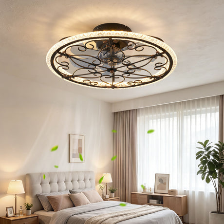 Caged Ceiling Fan With Remote Controlled LED Light - Matte Black