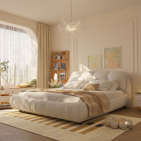 Luxury Upholstered Platform Bed With Oversized Padded Backrest And Solid Wood Frame