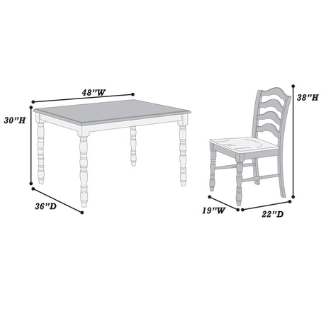 5 Piece Dining Set With Table And Ladder Back Chairs - Oak / White