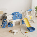 Oddler Slide Kids Slide For Toddlers, Playground With Basketball Hoop, Extra Long Aisle, Strong Swing - Blue / Yellow