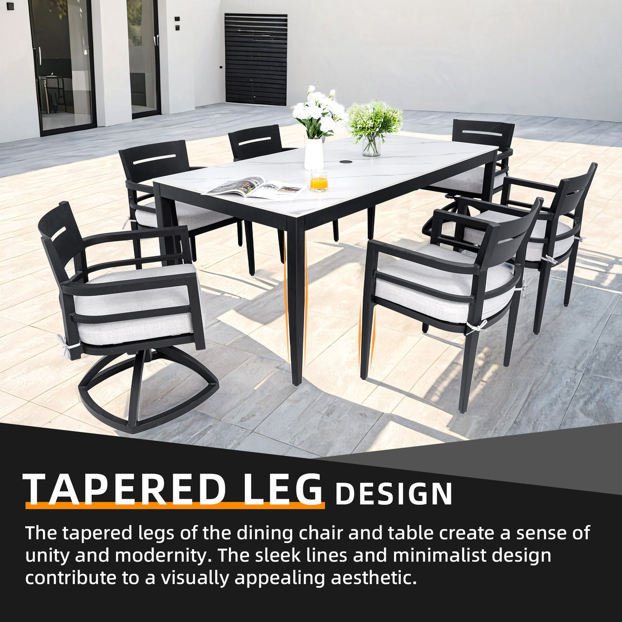 Modern Outdoor Patio Dining Set With Table And Chairs With Sunbrella Cushions