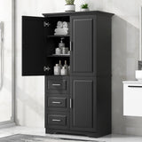 Tall And Wide Storage Cabinet With Doors, 3 Drawers