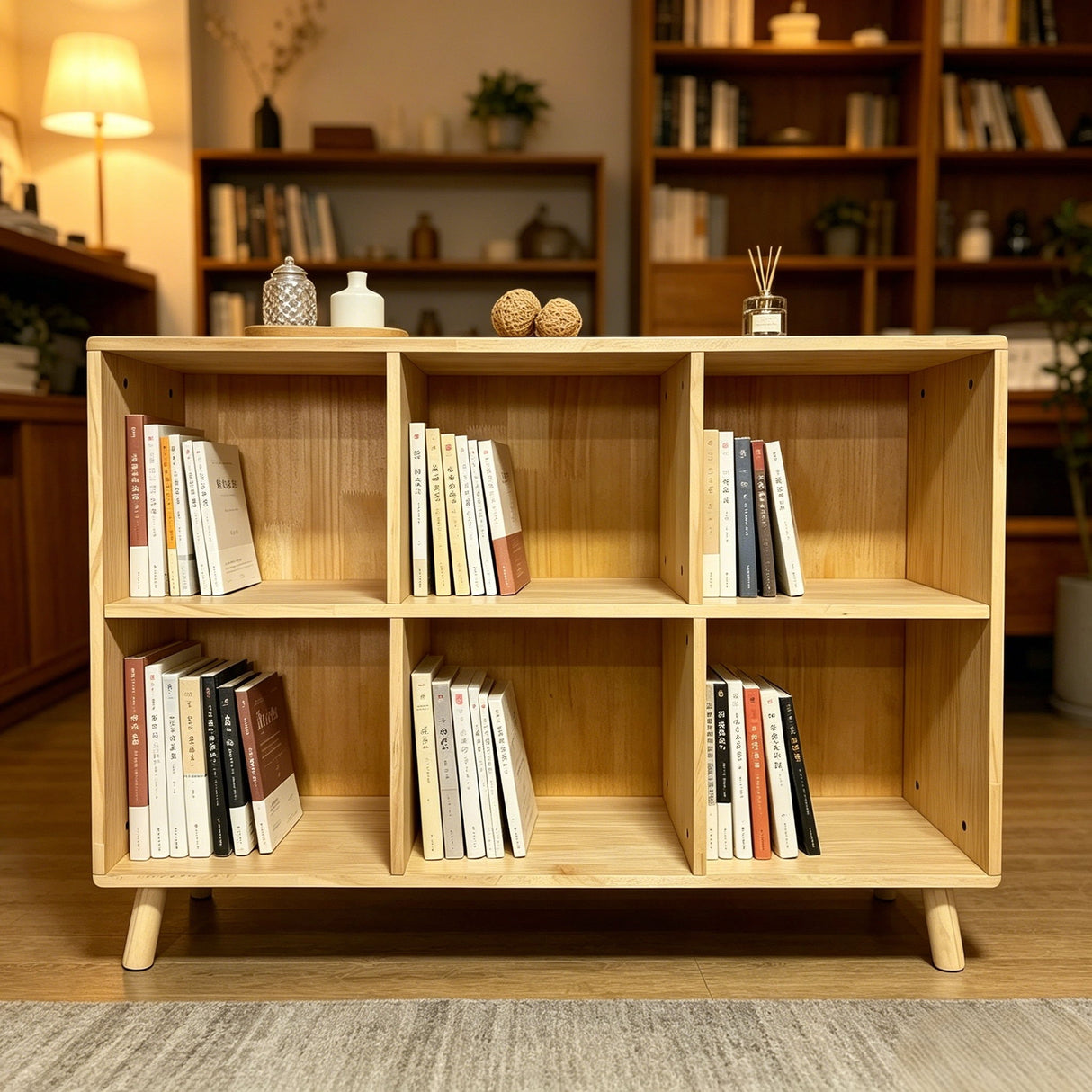 6 Cube Storage Shelf, Freestanding Open Bookcase With Legs Cubby Organizer For Living Room - Natural Wood
