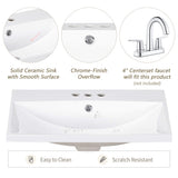 Bathroom Vanity Top, Rectangular Undermount Sink With 3 Faucet Holes, 4" Centerset Compatible - White