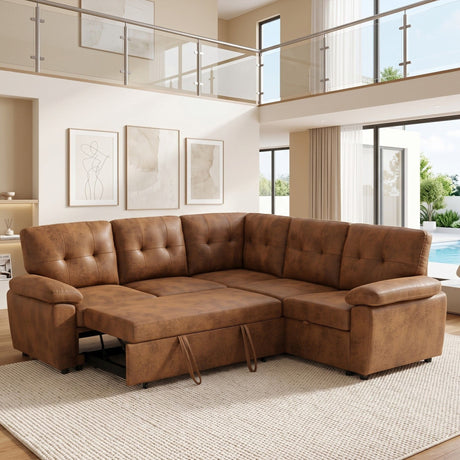 Convertible Sectional Sofa Bed With Pull Out Sleeper And Storage