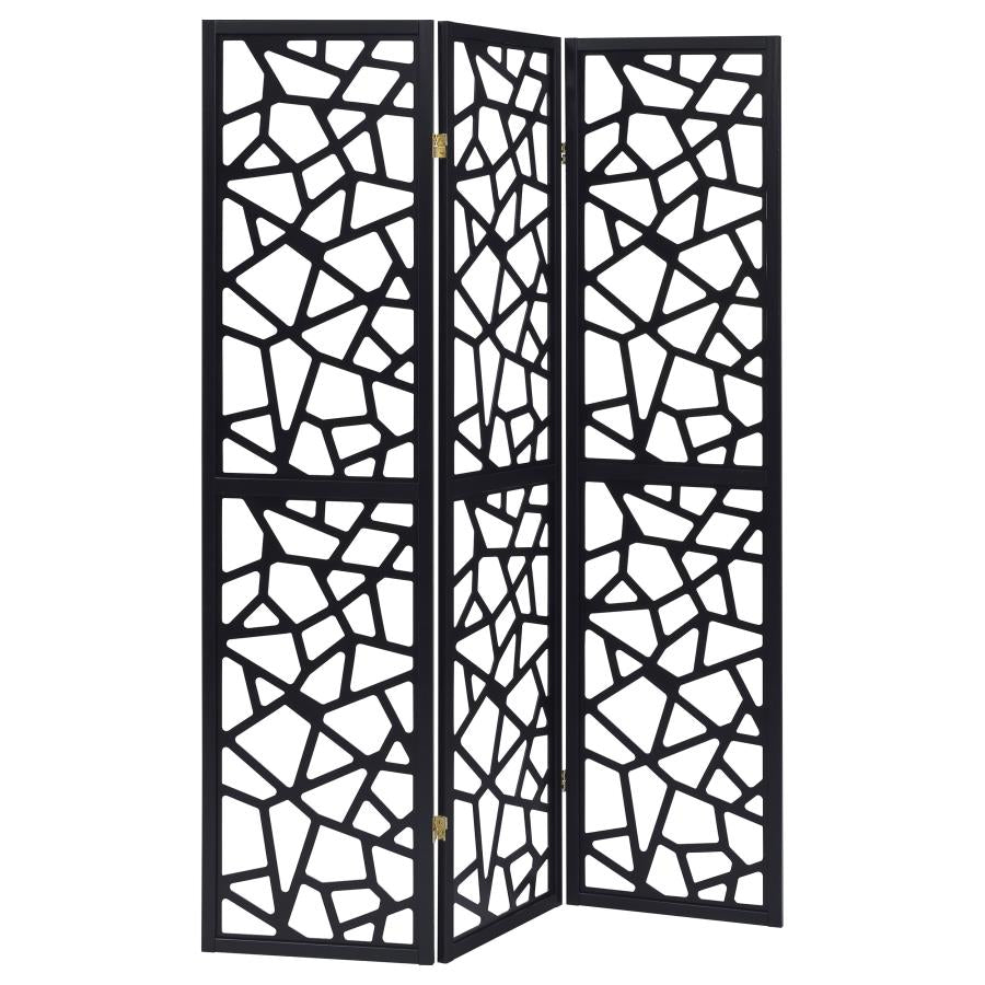 Nailan 3-Panel Room Divider Folding Screen Black Open Mosaic - 900092