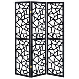 Nailan 3-Panel Room Divider Folding Screen Black Open Mosaic - 900092