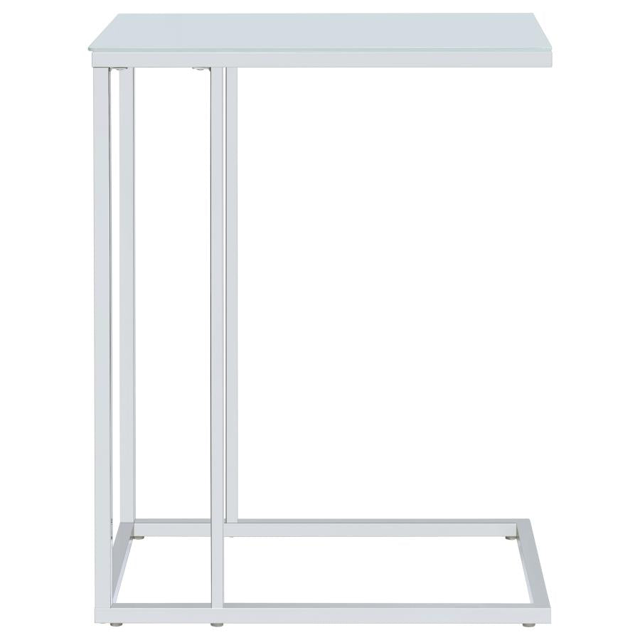 Stella White Glass Top C-Shaped Sofa Side Table Chrome - 900250
