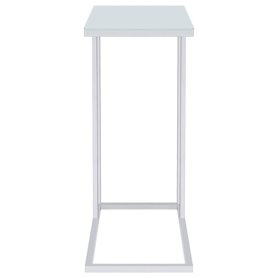 Stella White Glass Top C-Shaped Sofa Side Table Chrome - 900250