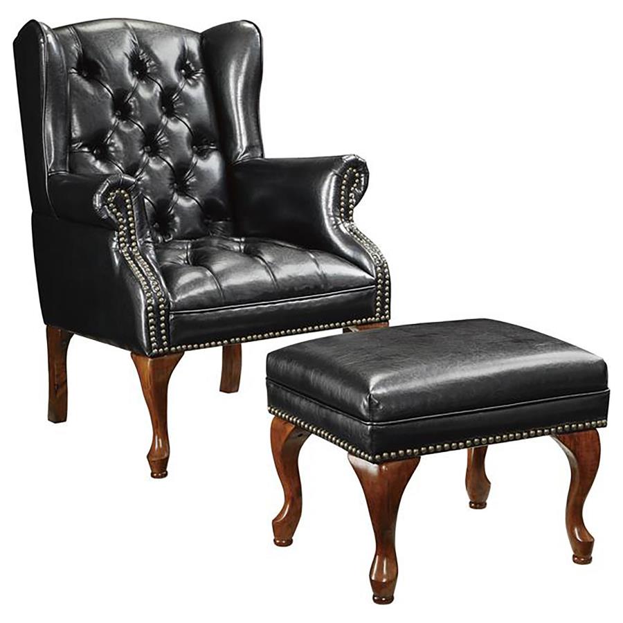 Roberts Upholstered Wingback Chair and Ottoman Set Black - 900262
