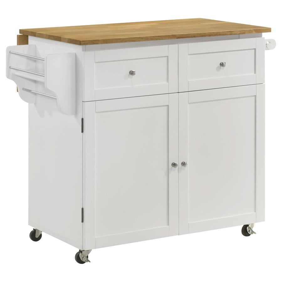 Jalen 3-door Mobile Kitchen Cart Natural Brown and White - 900558