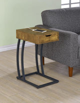 Troy 1-drawer C-Shaped Side Table Power Outlet Rustic Nutmeg - 900577