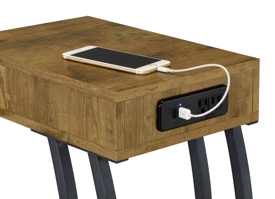Troy 1-drawer C-Shaped Side Table Power Outlet Rustic Nutmeg - 900577