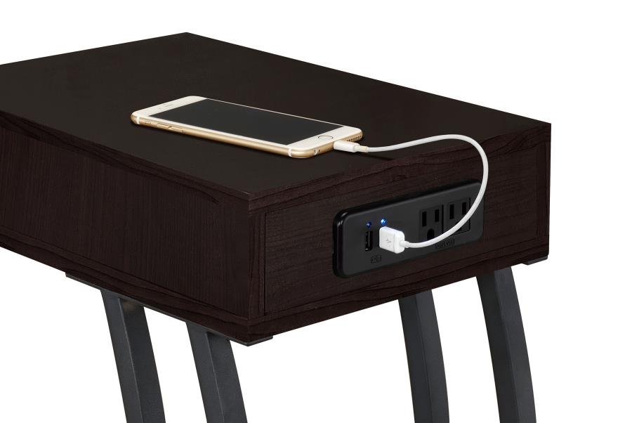 Troy 1-drawer C-Shaped Side Table Power Outlet Cappuccino - 900578