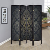 Haidera 4-Panel Room Divider Folding Screen Black Damask - 901632