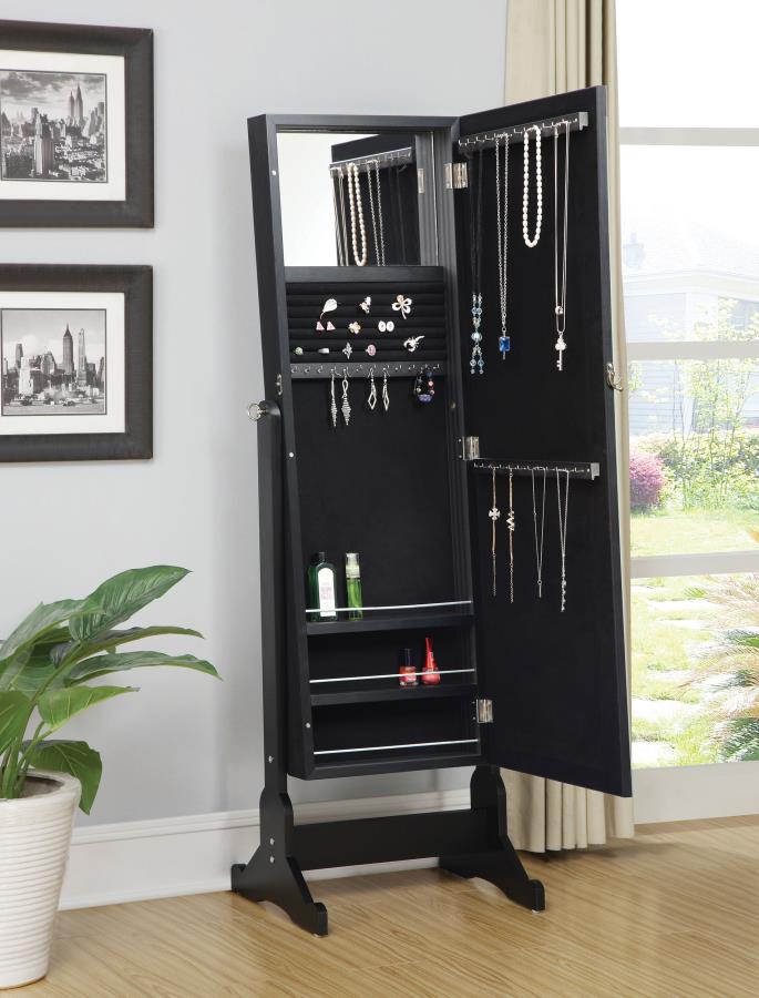 Cortez Cheval Mirror with Jewelry Storage Black - 901828