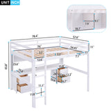 Full Size Loft Bed With Desk, Cabinets, Drawers, Charging Station And Bedside Tray, Sturdy Frame, No Box Spring Required - White
