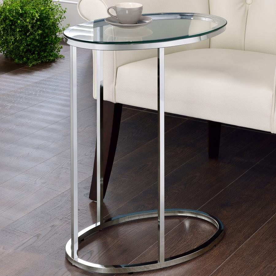 Kyle Oval Glass Top C-Shaped Sofa Side Table Chrome - 902927