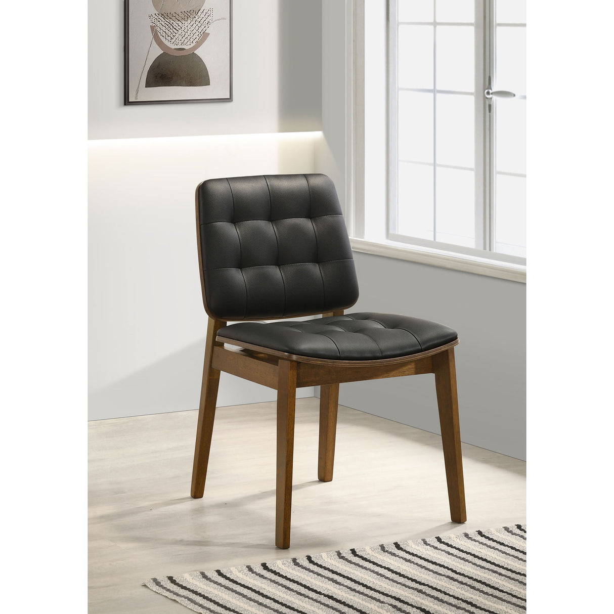 Tufted Back Dining Chairs With Tufted Upholstered Seats And Tapered Legs (Set of 2) - Black