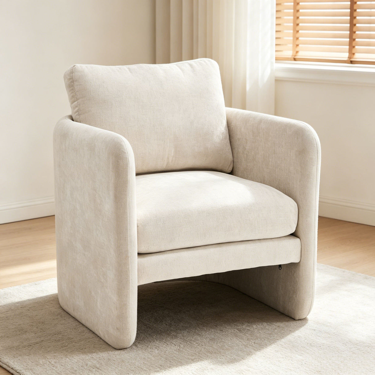 Armchair With Low Profile Curved Frame - Beige
