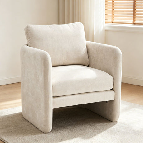 Armchair With Low Profile Curved Frame - Beige