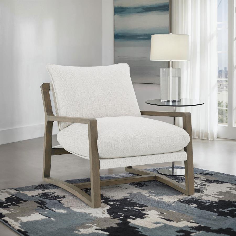 Geneva Boucle Upholstered Wood Arm Accent Chair Sand - 907509